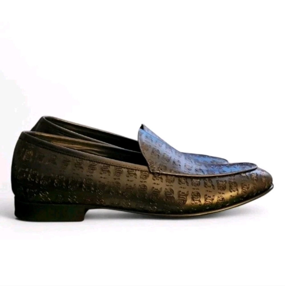 John Galliano Mens Textured Leather Loafers Black Shoes Size US 8 EU 41 Luxury